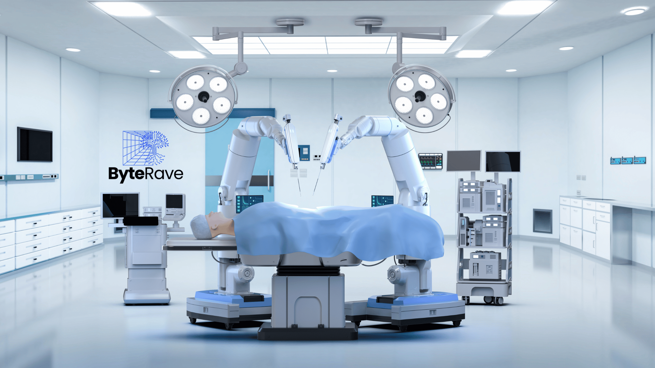 An image showing AI robots in a surgery room